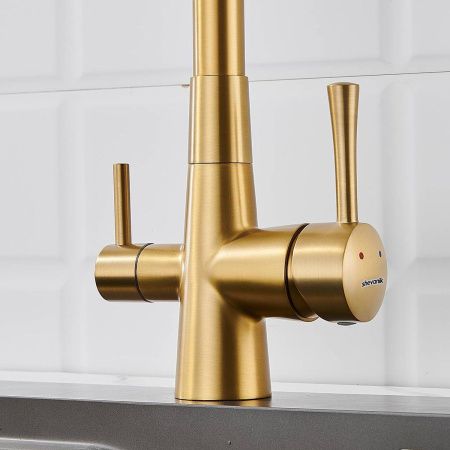 Смеситель для кухни Shevanik S428G с подключением фильтра питьевой воды, SUS304, золотой сатин , Смесители с подключением к фильтру питьевой воды, , Shevanik