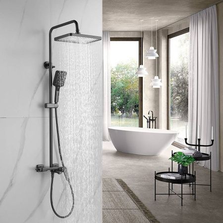 Душевая система Shevanik S4226T верхний душ, лейка, оружейная сталь, Коллекция S42, , Shevanik