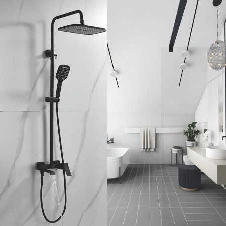 Душевая система Shevanik S4436H верхний душ, лейка, черная, Коллекция S44, , Shevanik