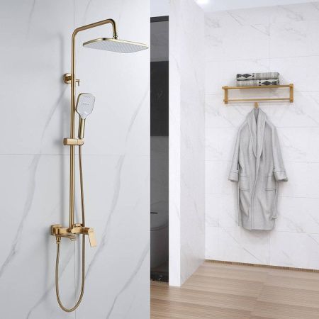 Душевая система Shevanik S4136G  верхний душ, лейка, золотой сатин, Коллекция S41, , Shevanik