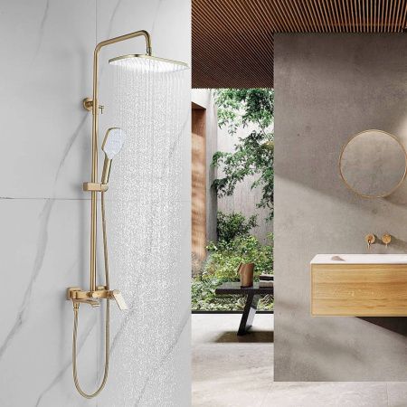 Душевая система Shevanik S4136G  верхний душ, лейка, золотой сатин, Коллекция S41, , Shevanik