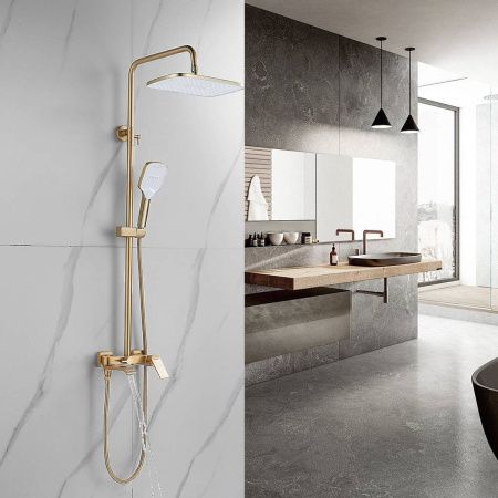 Душевая система Shevanik S4136G  верхний душ, лейка, золотой сатин, Коллекция S41, , Shevanik