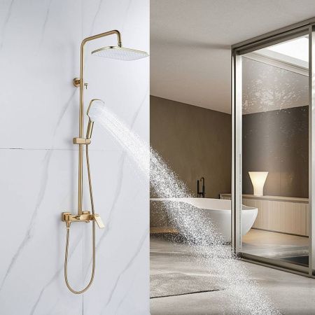 Душевая система Shevanik S4136G  верхний душ, лейка, золотой сатин, Коллекция S41, , Shevanik
