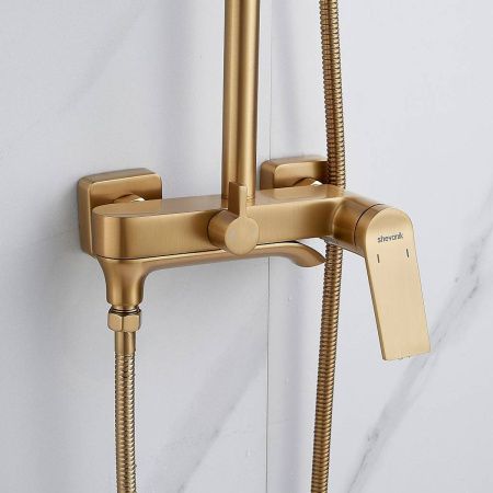 Душевая система Shevanik S4136G  верхний душ, лейка, золотой сатин, Коллекция S41, , Shevanik