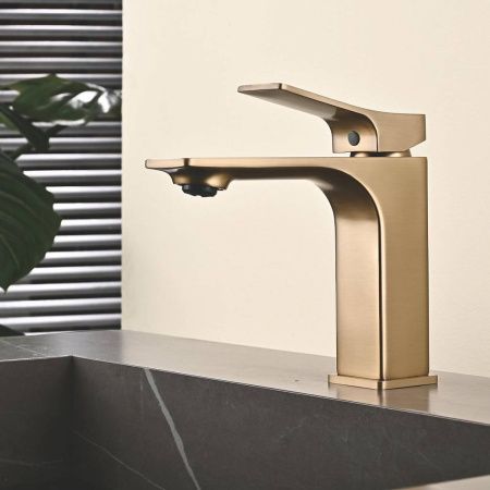 Смеситель для раковины Shevanik S6101G золотой сати, Коллекция S61, , Shevanik