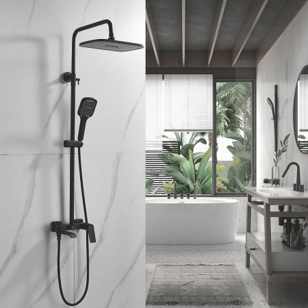 Душевая система Shevanik S4136H верхний душ, лейка, черная, Коллекция S41, , Shevanik