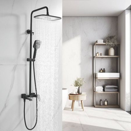 Душевая система Shevanik S4136H верхний душ, лейка, черная, Коллекция S41, , Shevanik