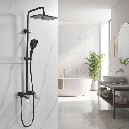 Душевая система Shevanik S4136H верхний душ, лейка, черная, Коллекция S41, , Shevanik