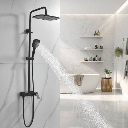 Душевая система Shevanik S4136H верхний душ, лейка, черная, Коллекция S41, , Shevanik