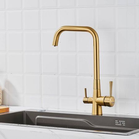 Смеситель для кухни Shevanik S528G с подключением фильтра питьевой воды, золотой сатин, Смесители с подключением к фильтру питьевой воды, , Shevanik