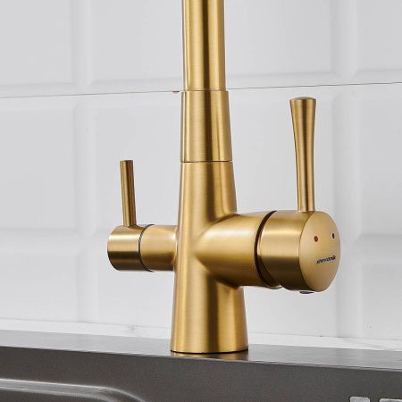 Смеситель для кухни Shevanik S528G с подключением фильтра питьевой воды, золотой сатин, Смесители с подключением к фильтру питьевой воды, , Shevanik