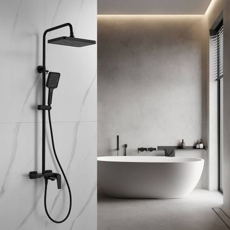 Душевая система Shevanik S4226H верхний душ, лейка, черный, Коллекция S42, , Shevanik
