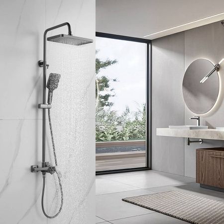 Душевая система Shevanik S4436T верхний душ, лейка, оружейная сталь, Коллекция S44, , Shevanik