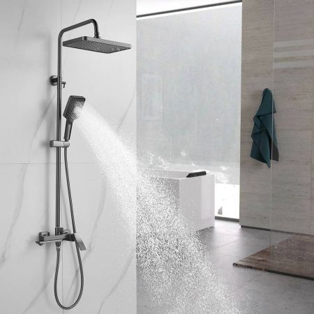 Душевая система Shevanik S4436T верхний душ, лейка, оружейная сталь, Коллекция S44, , Shevanik