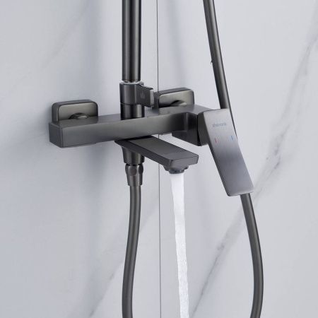 Душевая система Shevanik S4436T верхний душ, лейка, оружейная сталь, Коллекция S44, , Shevanik