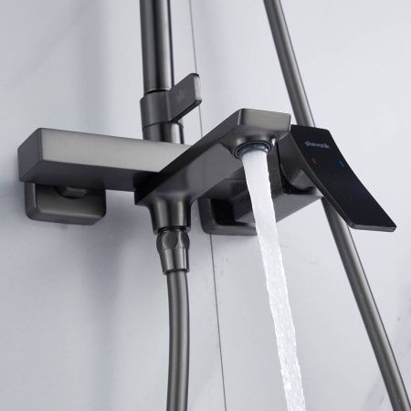 Душевая система Shevanik S4436T верхний душ, лейка, оружейная сталь, Коллекция S44, , Shevanik