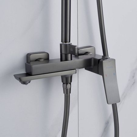 Душевая система Shevanik S4436T верхний душ, лейка, оружейная сталь, Коллекция S44, , Shevanik