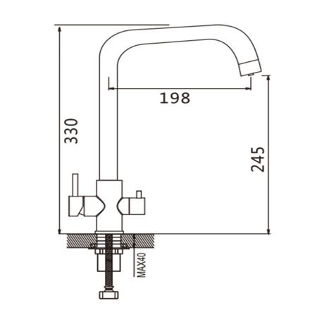 Смеситель для кухни Shevanik S528T с подключением фильтра питьевой воды, оружейная сталь, Смесители с подключением к фильтру питьевой воды, , Shevanik