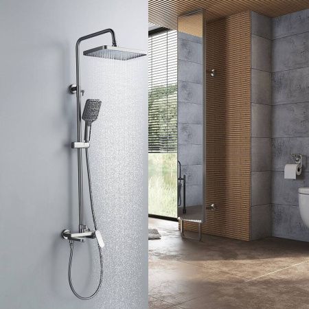 Душевая система Shevanik S4536T верхний душ, лейка, оружейная сталь, Коллекция S45, , Shevanik