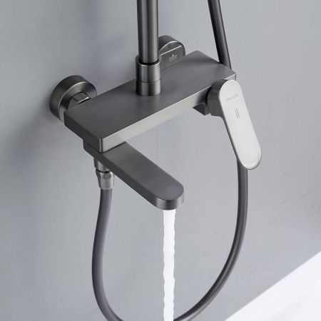 Душевая система Shevanik S4536T верхний душ, лейка, оружейная сталь, Коллекция S45, , Shevanik