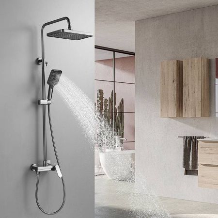 Душевая система Shevanik S4536T верхний душ, лейка, оружейная сталь, Коллекция S45, , Shevanik