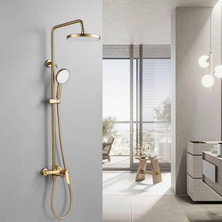 Душевая система Shevanik S4336G верхний душ, лейка, сатиновое золото, Коллекция S43, , Shevanik