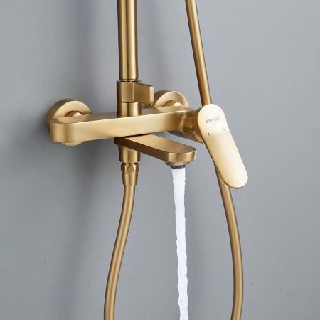 Душевая система Shevanik S4336G верхний душ, лейка, сатиновое золото, Коллекция S43, , Shevanik