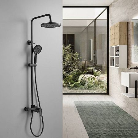 Душевая система Shevanik S4336H верхний душ, лейка, матовый черный, Коллекция S43, , Shevanik