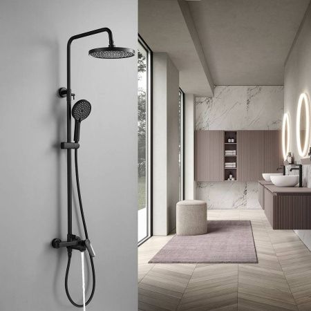 Душевая система Shevanik S4336H верхний душ, лейка, матовый черный, Коллекция S43, , Shevanik