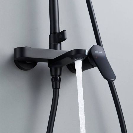 Душевая система Shevanik S4336H верхний душ, лейка, матовый черный, Коллекция S43, , Shevanik