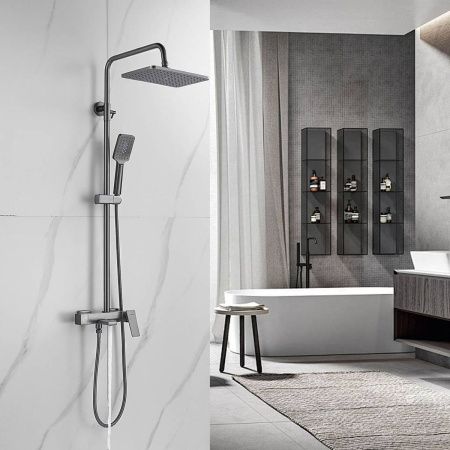 Душевая система Shevanik S8936T верхний душ, лейка, оружейная сталь, Коллекция S89, , Shevanik