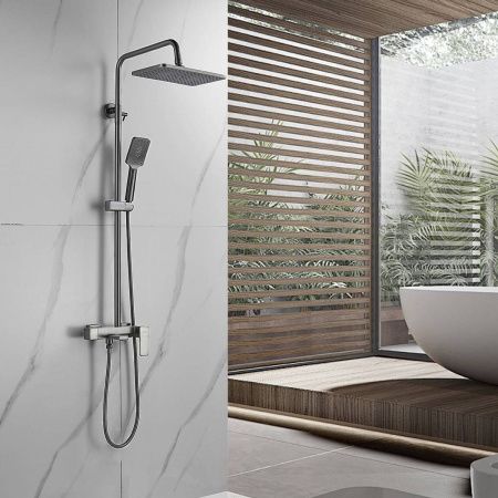 Душевая система Shevanik S8936T верхний душ, лейка, оружейная сталь, Коллекция S89, , Shevanik