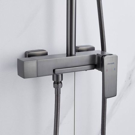 Душевая система Shevanik S8936T верхний душ, лейка, оружейная сталь, Коллекция S89, , Shevanik