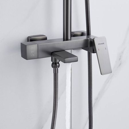 Душевая система Shevanik S8936T верхний душ, лейка, оружейная сталь, Коллекция S89, , Shevanik