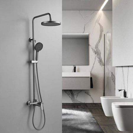 Душевая система Shevanik S4336T верхний душ, лейка, оружейная сталь, Коллекция S43, , Shevanik