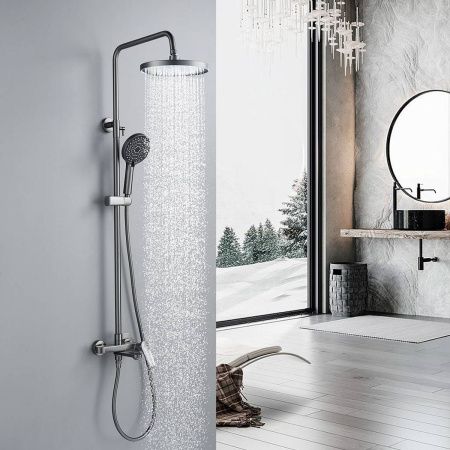 Душевая система Shevanik S4336T верхний душ, лейка, оружейная сталь, Коллекция S43, , Shevanik