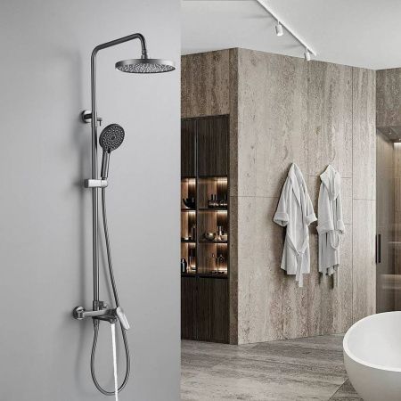 Душевая система Shevanik S4336T верхний душ, лейка, оружейная сталь, Коллекция S43, , Shevanik