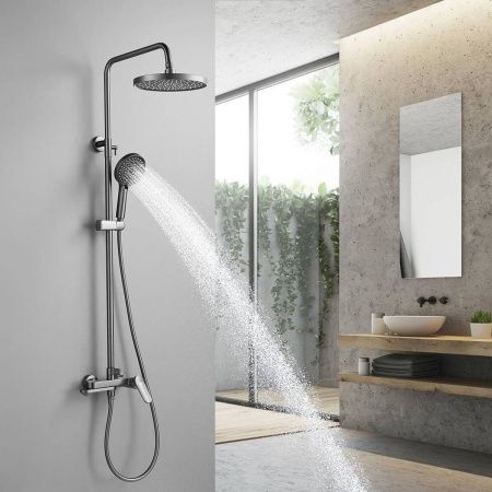 Душевая система Shevanik S4336T верхний душ, лейка, оружейная сталь, Коллекция S43, , Shevanik