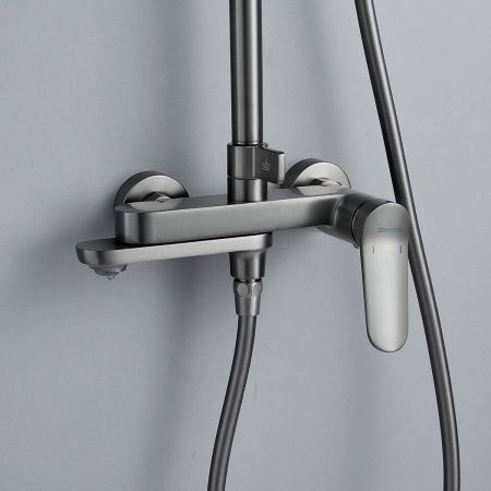 Душевая система Shevanik S4336T верхний душ, лейка, оружейная сталь, Коллекция S43, , Shevanik