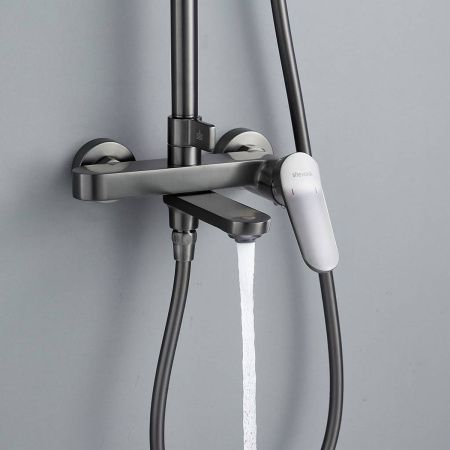 Душевая система Shevanik S4336T верхний душ, лейка, оружейная сталь, Коллекция S43, , Shevanik