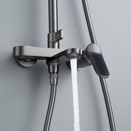 Душевая система Shevanik S4336T верхний душ, лейка, оружейная сталь, Коллекция S43, , Shevanik