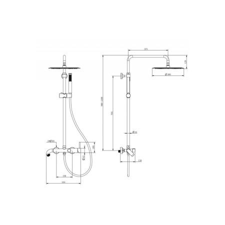 Душевая система Knotlor ELIXIR SS-33 из нержавеющей стали, верхний душ, матовый черный, Серия STREAMLINE, , KNOTLOR