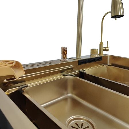 Мойка для кухни многофункциональная Dikalan KN754503 золотая из нержавеющей стали, 75*46 см без LED-дисплея