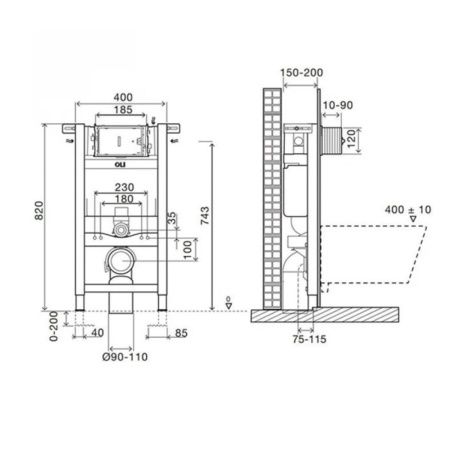 Инсталляция OLI Expert PLUS 888306, механическая без кнопки 400*820*150 мм, Инсталляции под механические панели, Португалия, OLI