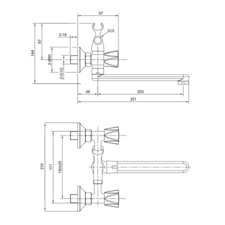 Смеситель для ванны OLIVE’S CATALONA 23251CT с длинным изливом 20 см, Коллекция CATALONA, Испания, OLIVE'S