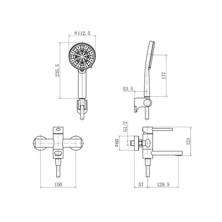 Смеситель для ванны FASHUN A53034 из нержавеющей стали, с коротким изливом, Коллекция 34 нерж. сталь, , FASHUN