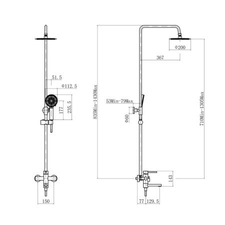 Смеситель для ванны FASHUN A52434-17 графит из нержавеющей стали  , Коллекция 34 нерж. сталь, , FASHUN