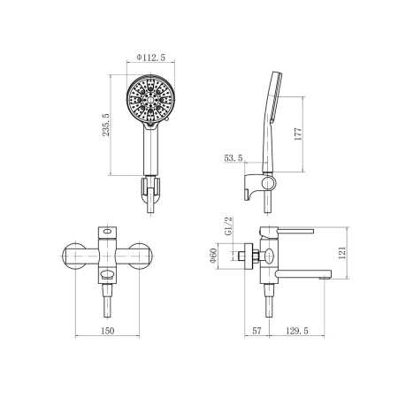 Смеситель для ванны FASHUN A53034-17 графит, из нержавеющей стали, с коротким изливом, Коллекция 34 нерж. сталь, , FASHUN