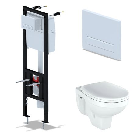 Комплект Инсталляция АНИ Пласт WCP4140A с механической кнопкой, белая WP1400 + Унитаз подвесной РИО Люкс 30745 дюропласт с микролифтом ROSA, Комплекты инсталляции с унитазом, ,