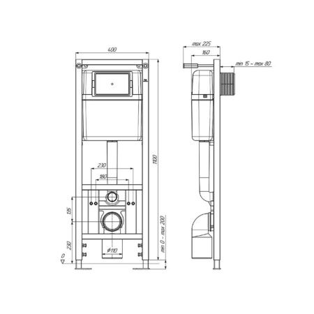 Комплект Инсталляция АНИ Пласт WCP4130A с механической кнопкой, белая WP1300 + Унитаз подвесной РИО Люкс 30745 дюропласт с микролифтом ROSA, Комплекты инсталляции с унитазом, ,